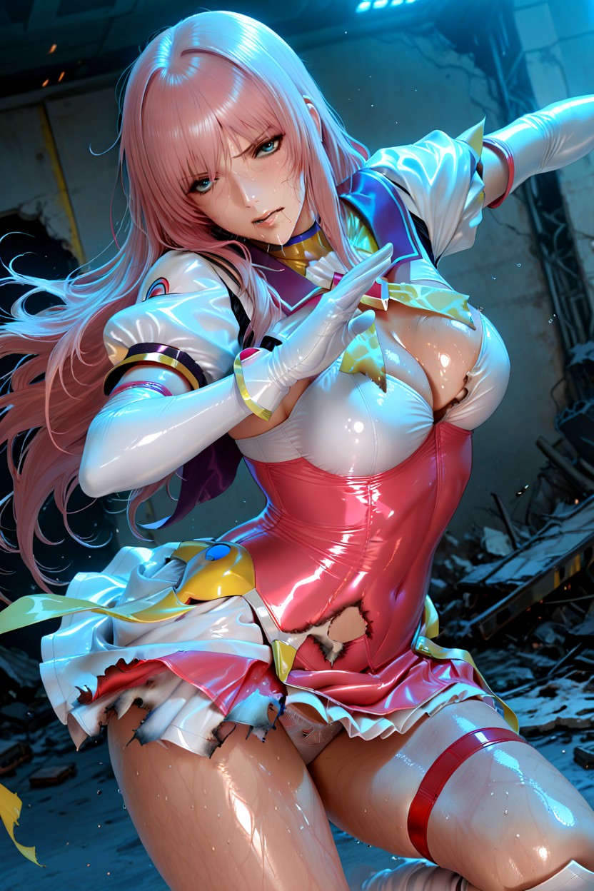 Frilly Pink Miniskirt, Snatched Waist, Sweat Hentai AI Porn
