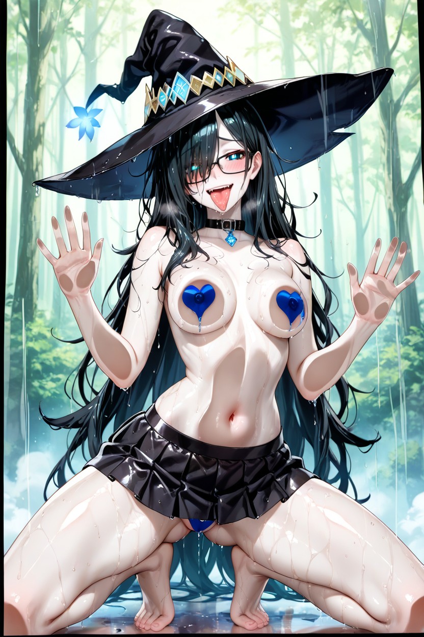 Rectangular Glasses With Black Frames, Erected Nipples, Arched Back Hentai IA