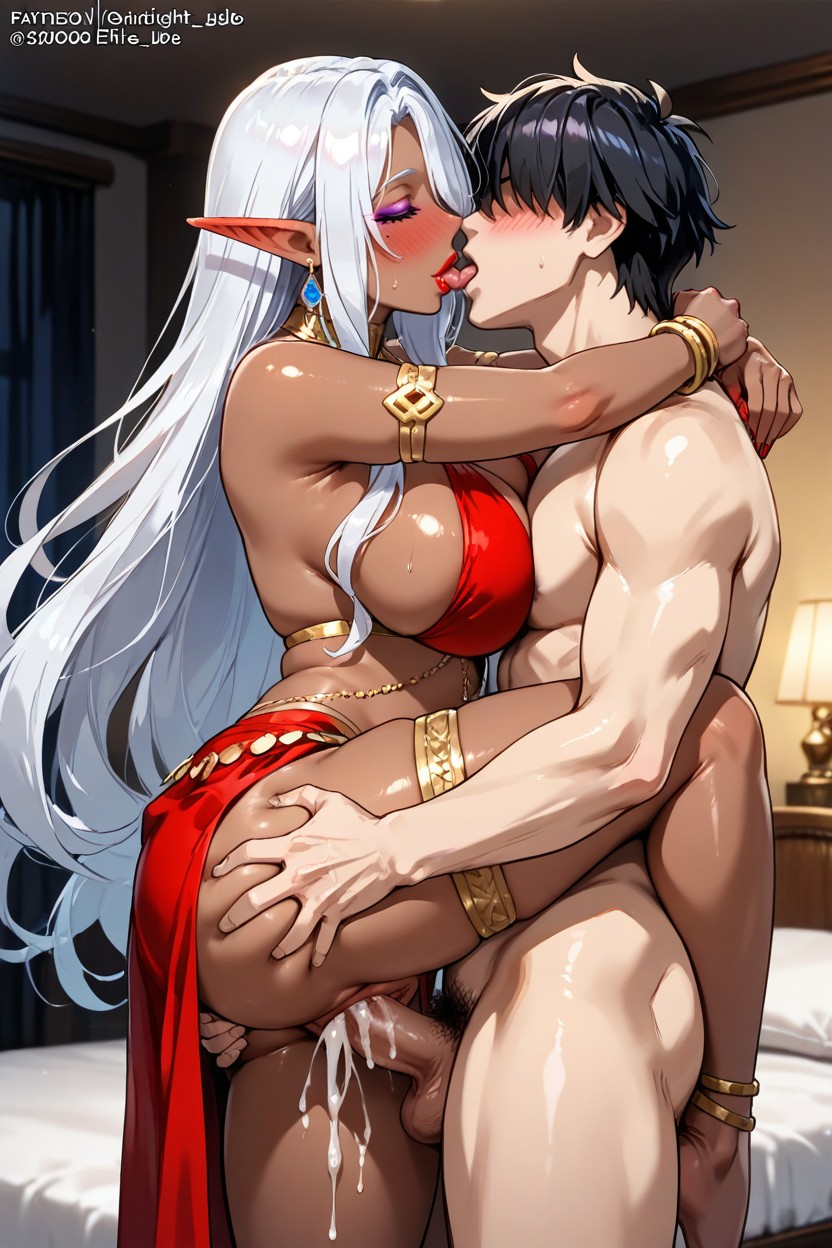 Dark Skin, Full Makeup, Focus On Kissing Hentai IA