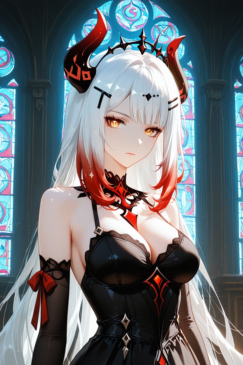 Divine, Black Gothic Dress, Detached Sleeves Hentai IA
