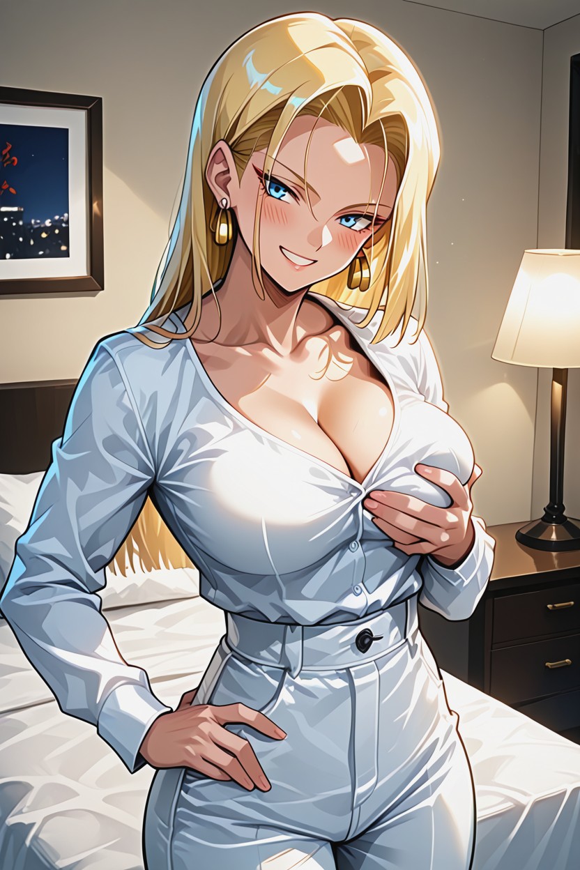 White_pants, Grin, Indoors Hentai IA