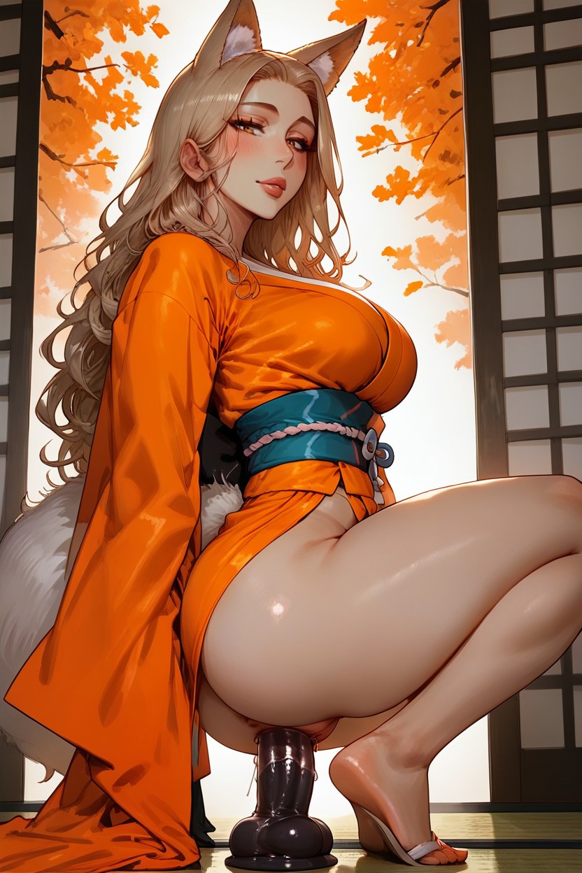 Massive, Amber Eyes, White Fox Ears Hentai AI Porn