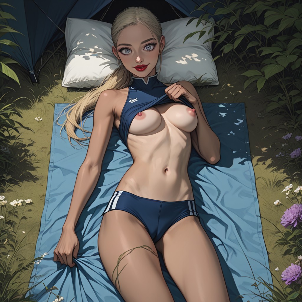 Flowers, Head On Pillow, Blue Fittingshorts Hentai IA