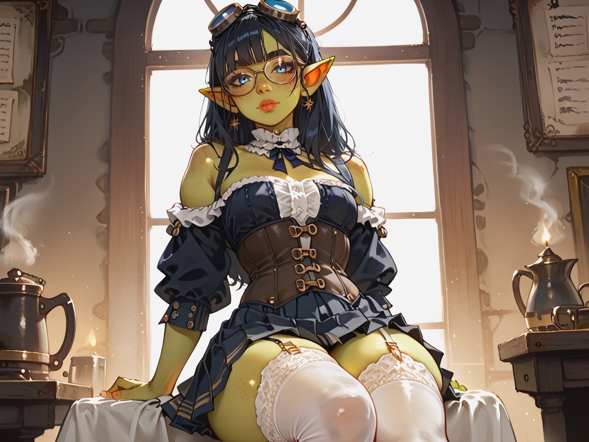White Frill Collar On The Neck, Freckles, Blue Eyes Hentai AI Porn