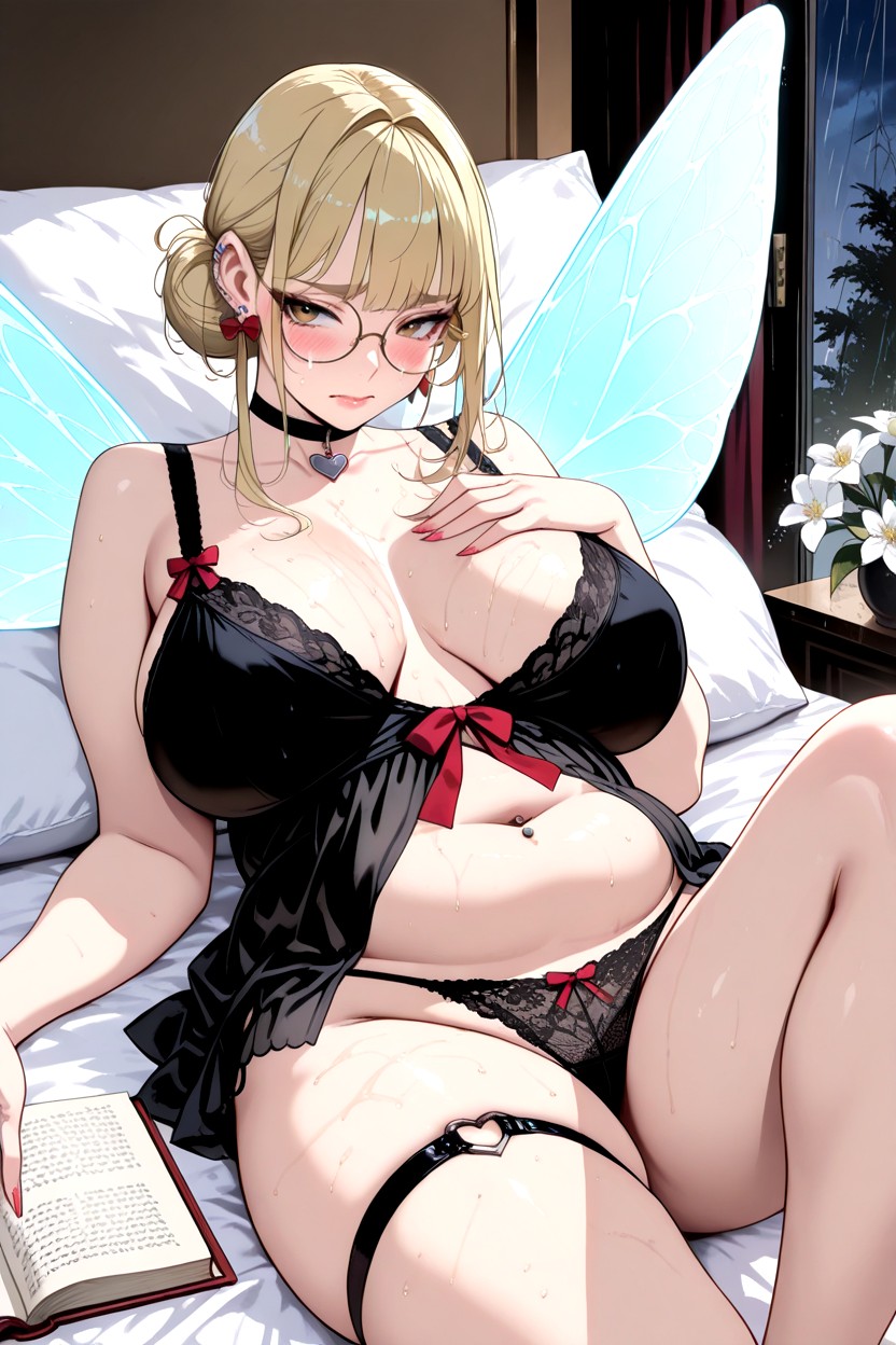 Navel Piercing, Leather Straps, Bust Shot Hentai AI Porn