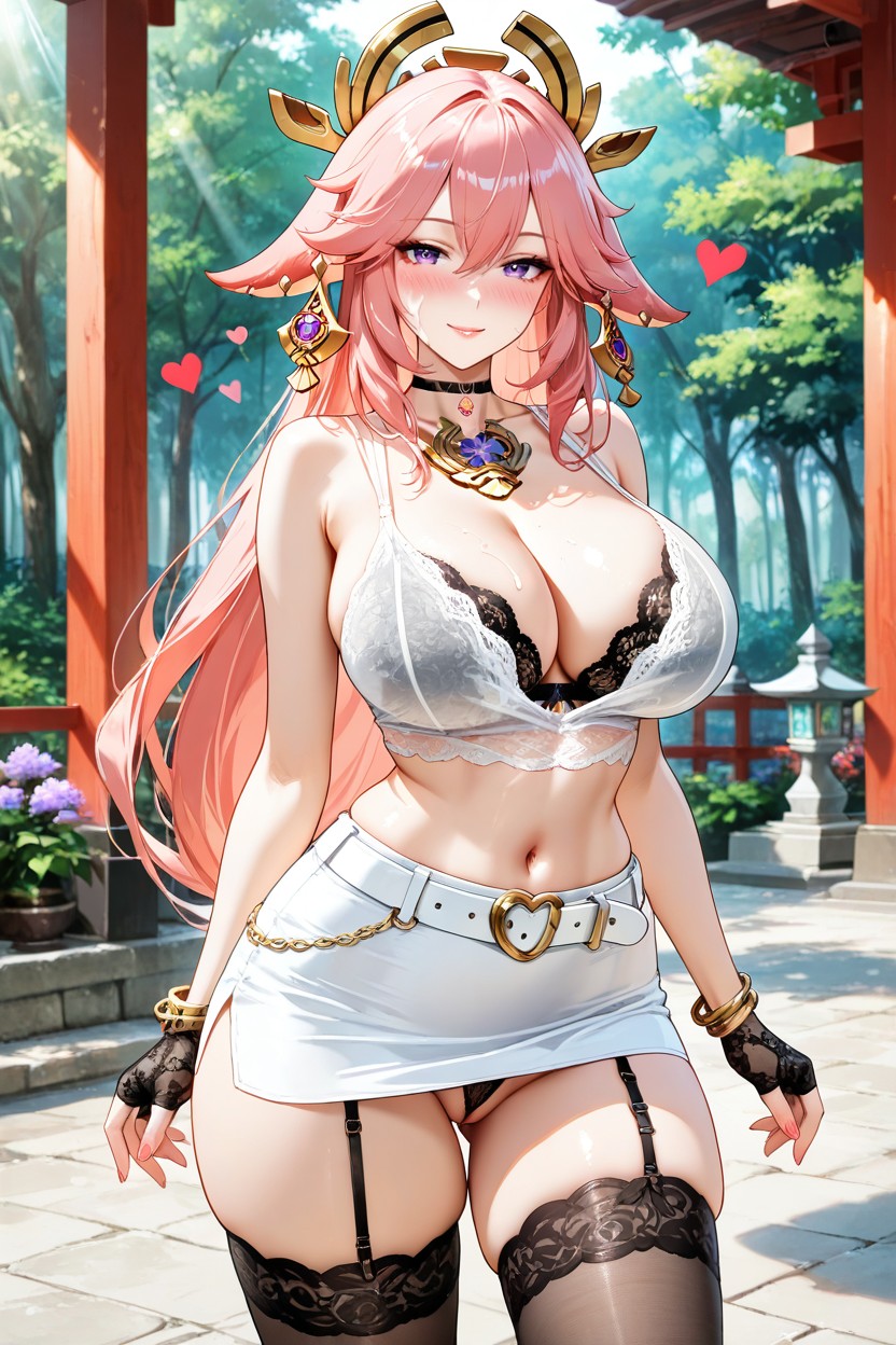 White Sleeveless Top, Happy Look, Deep Cleavage Hentai IA