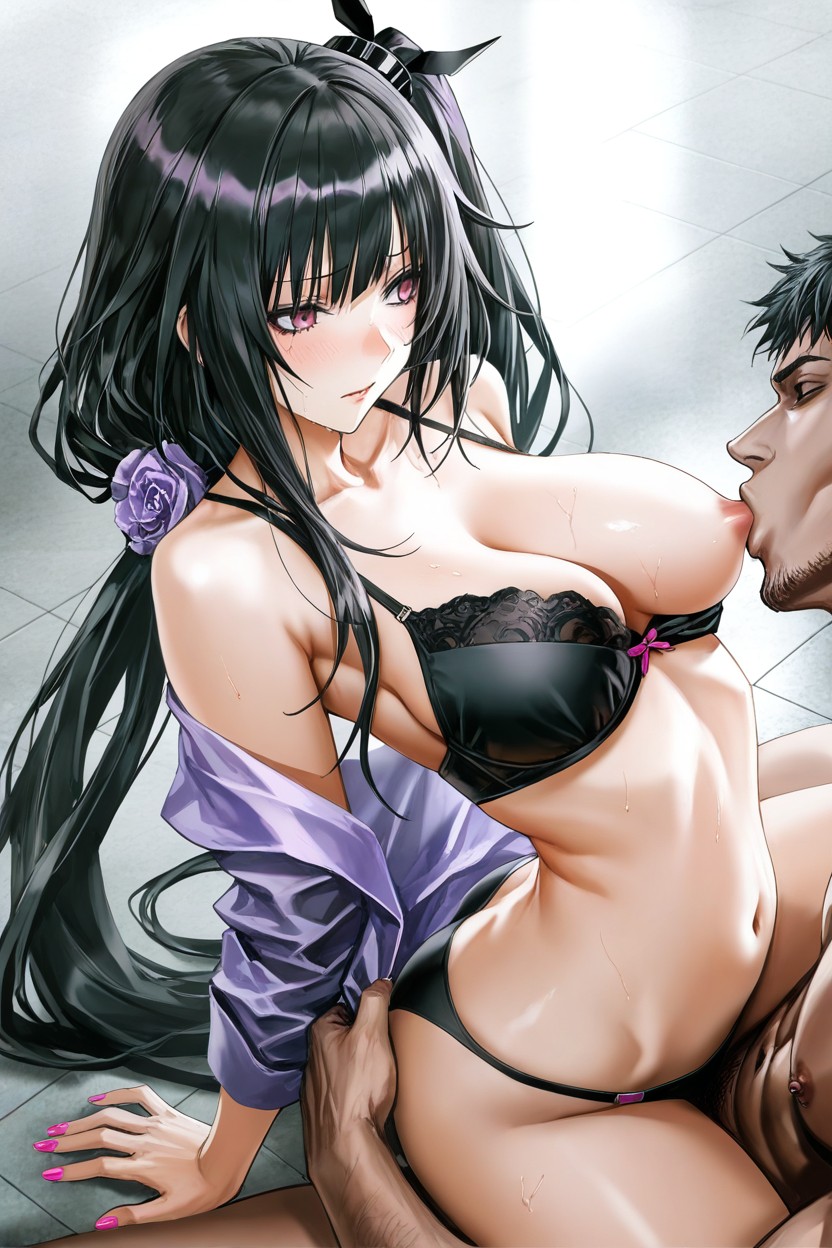 Purple Eyes, Side Ponytail, Top Side View Hentai IA