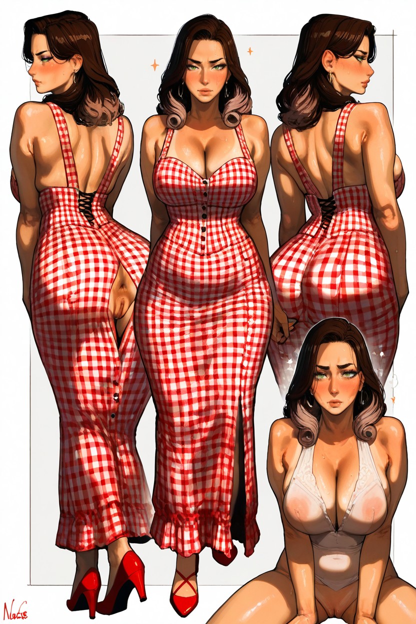 And A Consistent Painted Texture Rather Than A Photographic Appearance Neutral Light-gray Background A Latina Woman With Warm, Dark Brown, Warm Hentai AI Porn