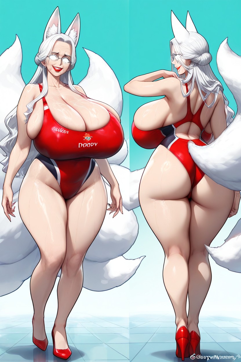 Hyper Saggy Breasts, Wrinkles On Face, Looking At Viewer Hentai IA