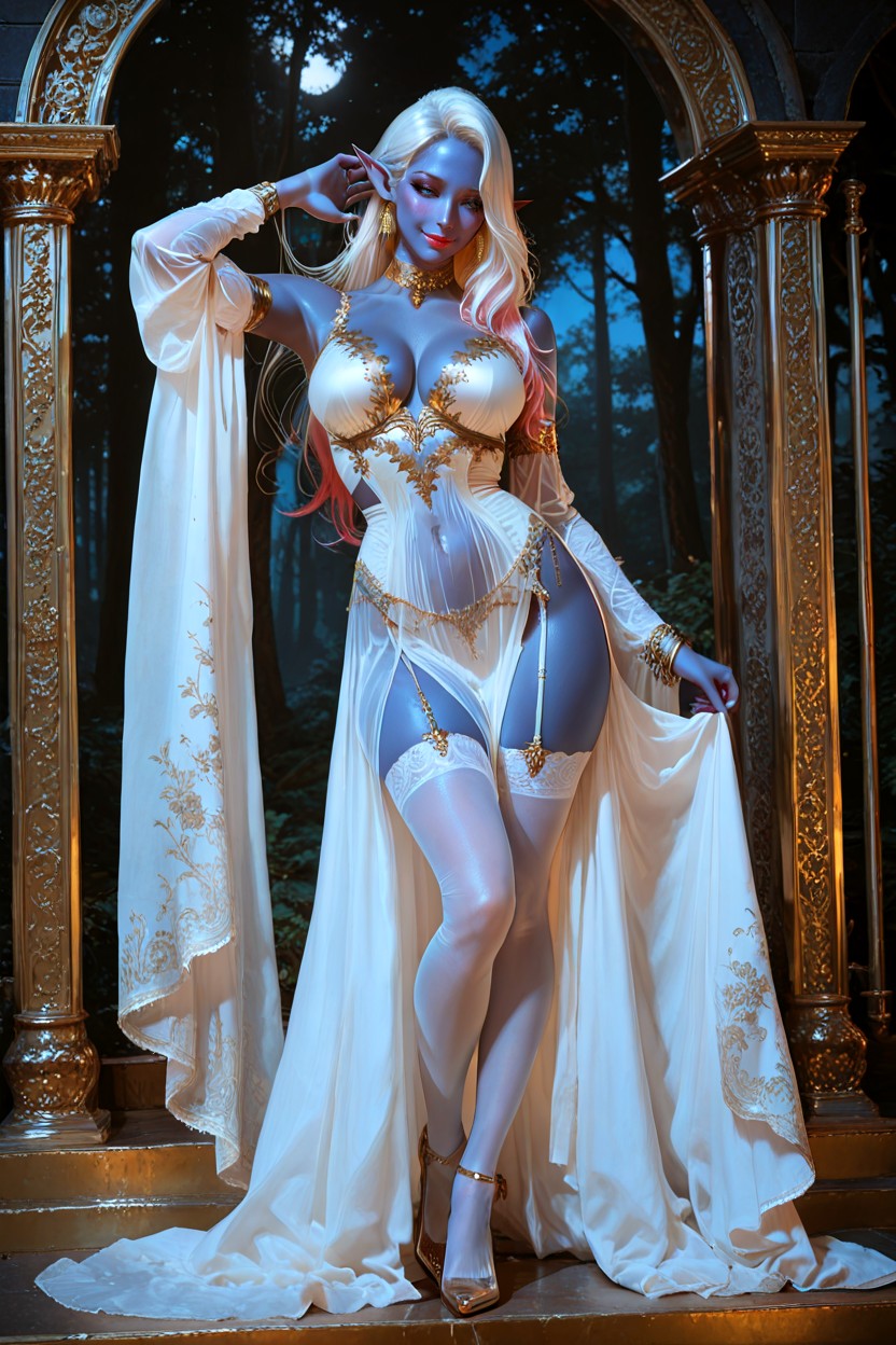 Cuerpo Completo, Fitted Decorative Choker, Keep Her Belly And Waist Visible Through An Intricate Transparent Mesh And Decorative Grille So That The Shape Of Her Toned Belly Remains Readable Hentai IA