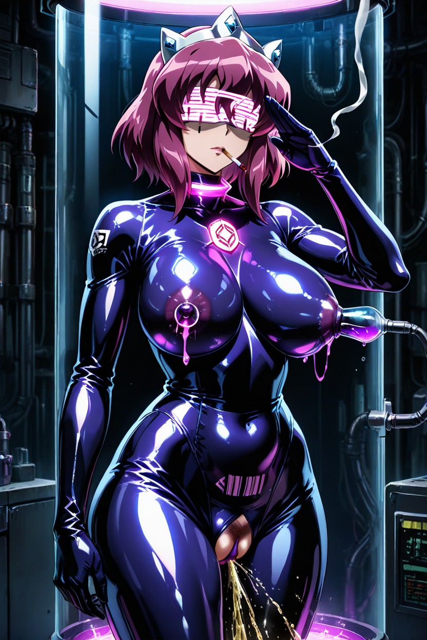 No Hair, Traje De Látex, Smoking Cigarette In Mouth Hentai IA