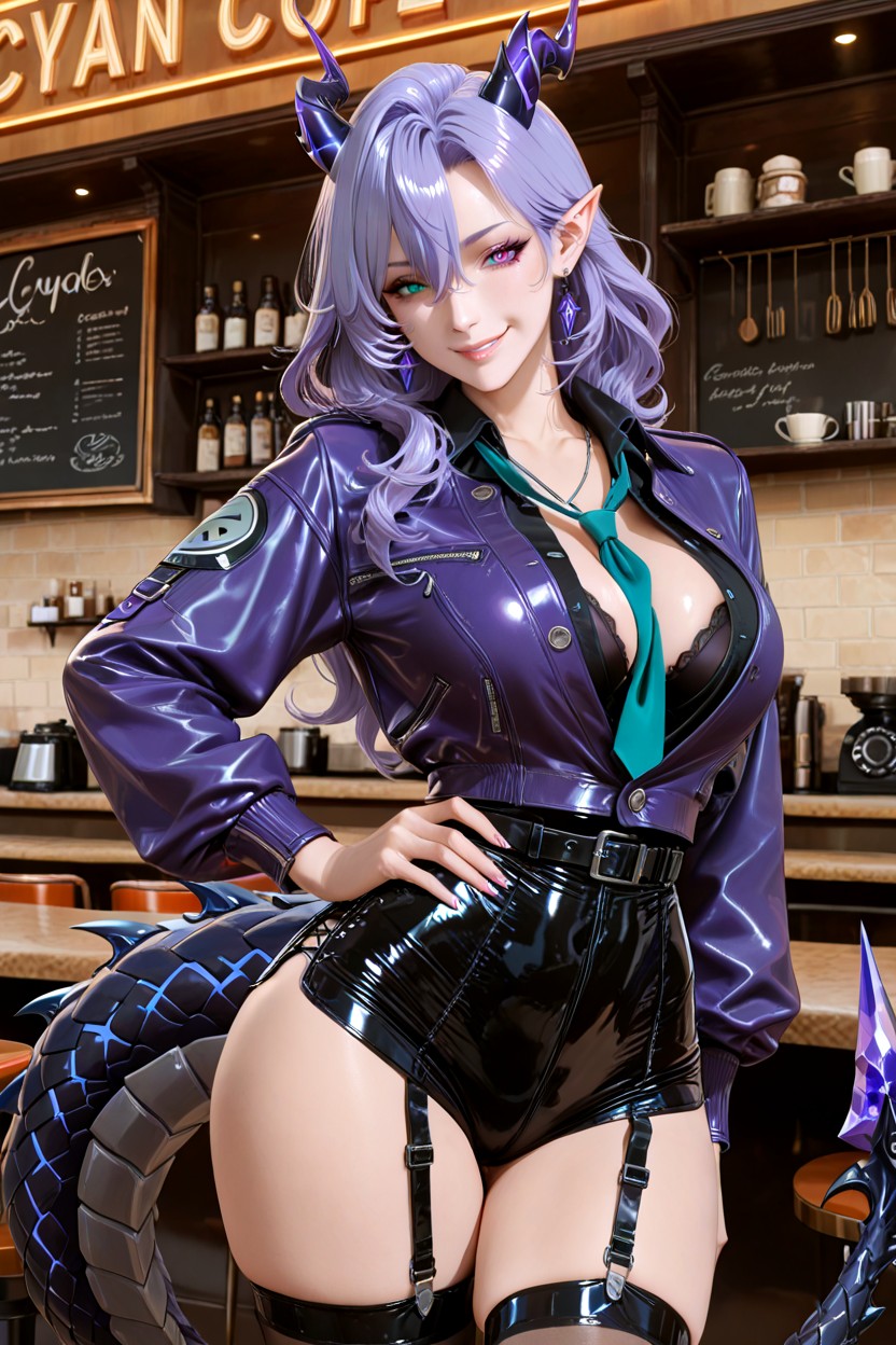 Anime Style, Deep Cleavage, Black Latex Leotard Hotpants Hentai AI Porn