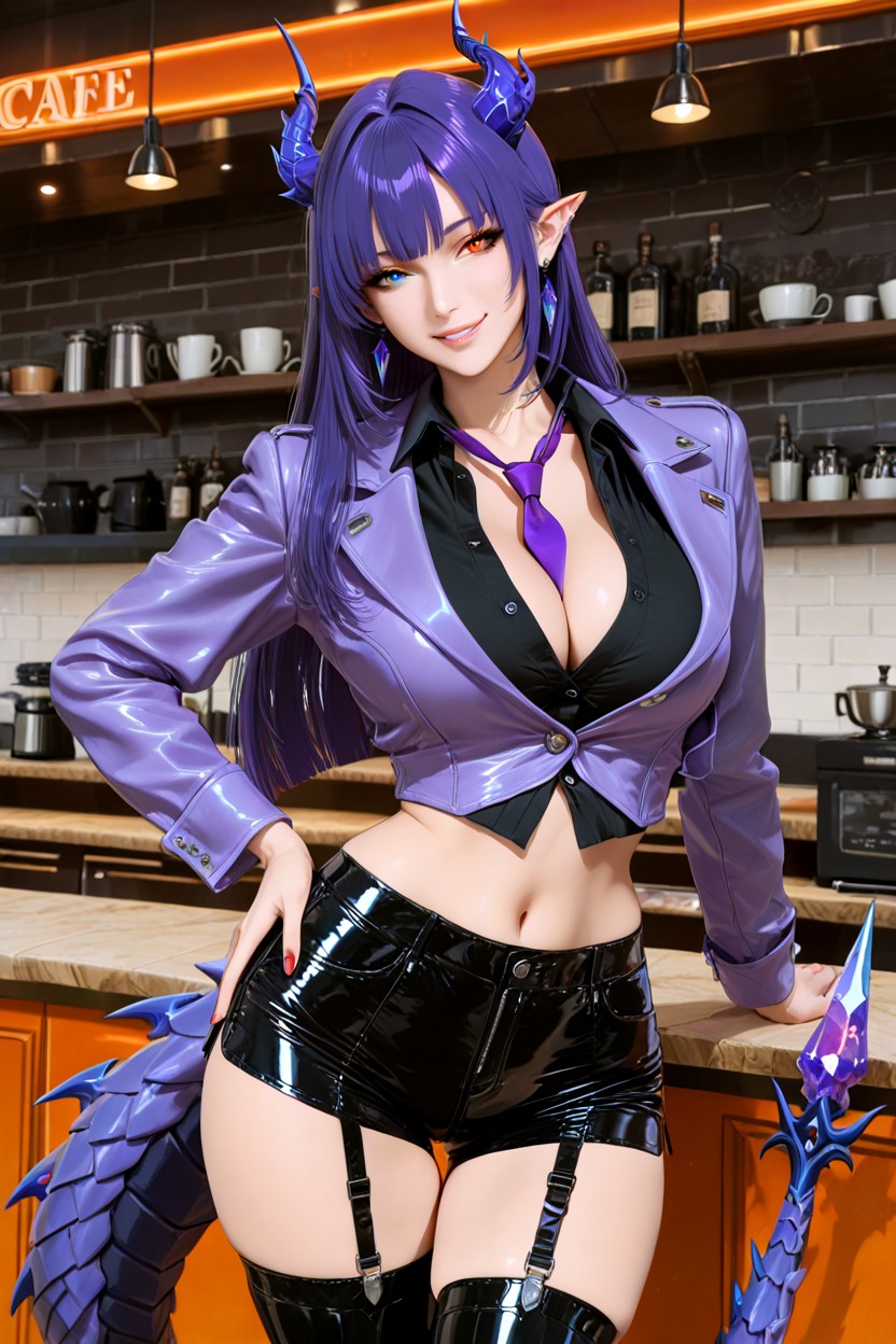 Long Straight Hair, Attractive Face, Black Latex Hotpants Hentai IA