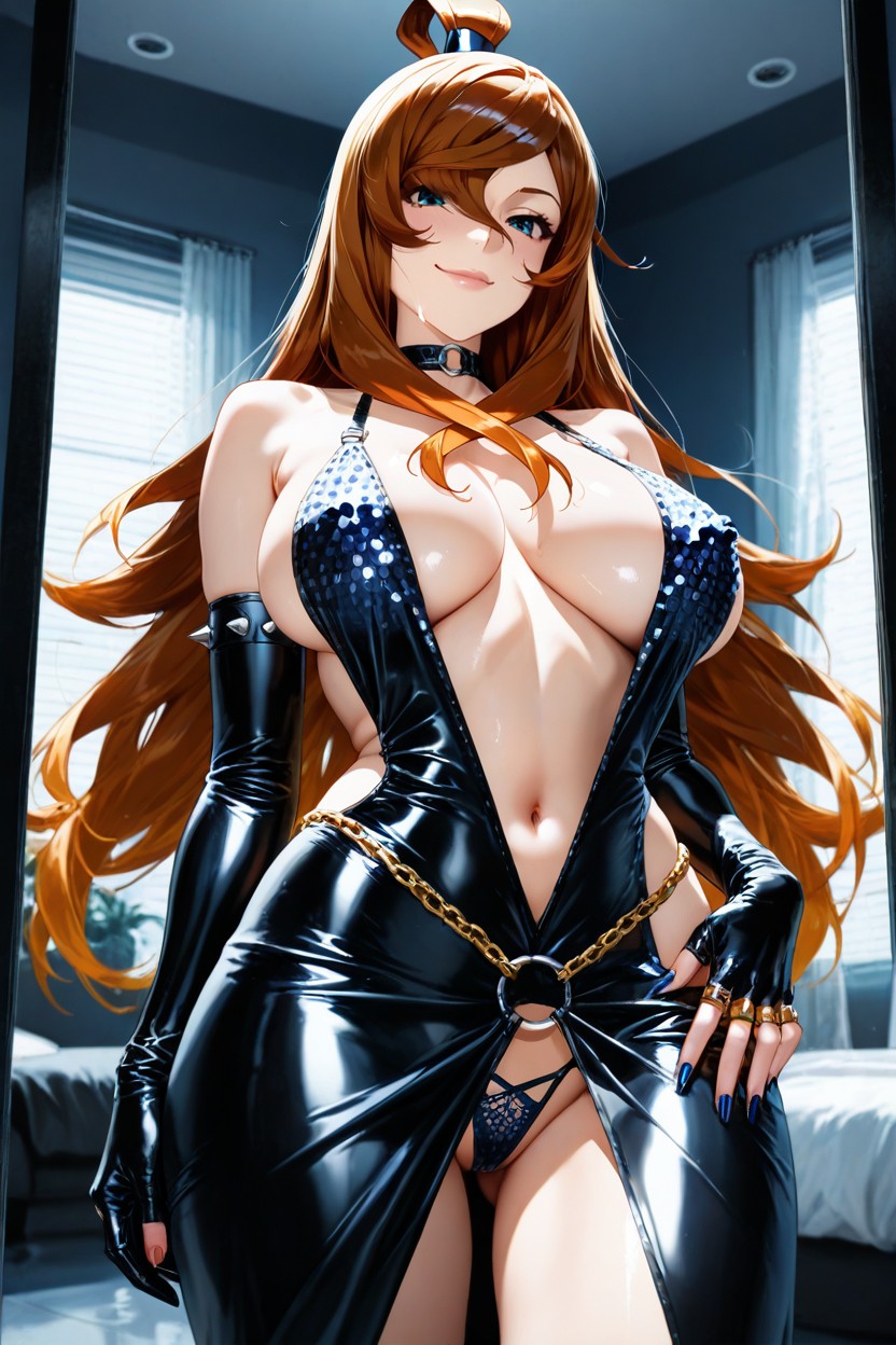 And Extreme High-slits That Travel All The Way To The Hip Bones|plunging Lace-up Sides Held Together By, Cinematic Rim Lighting|moody, Terumi Mei Hentai IA