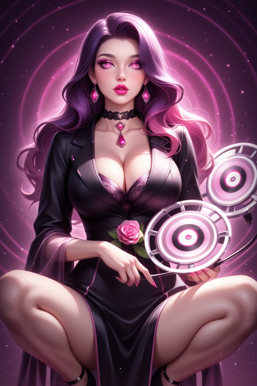 Thick White Outlines Character, Deep Magenta Background, Heavy Outlines Hentai IA