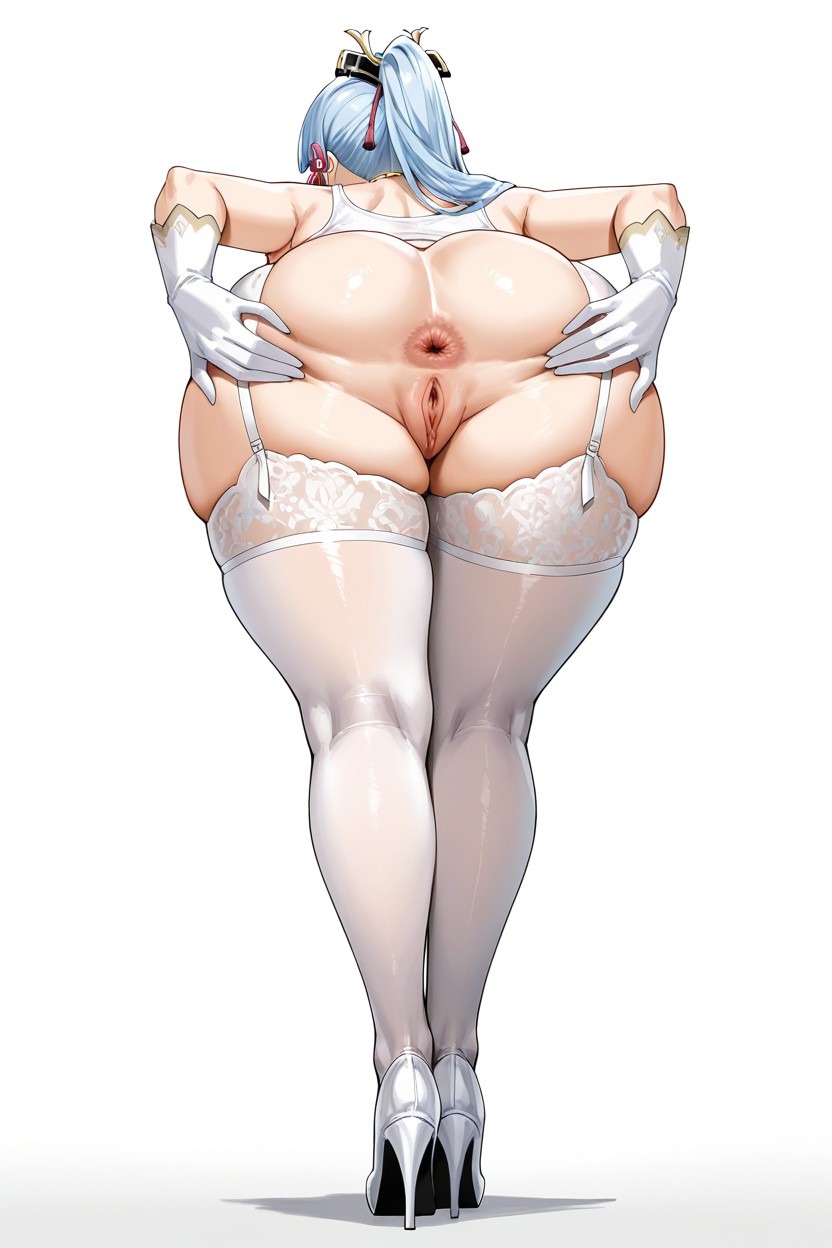 Thick Curvy Thighs, Ass Cheeks Grabbed With Both Her Hands, Arms Close To Sides While Spreading Ass Cheeks Hentai IA