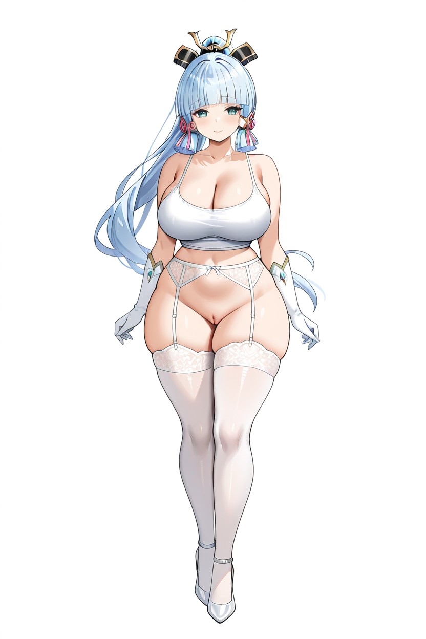 One Curvy, Standing In A Full Empty White Room, Long Icy Blue Hair Hentai IA