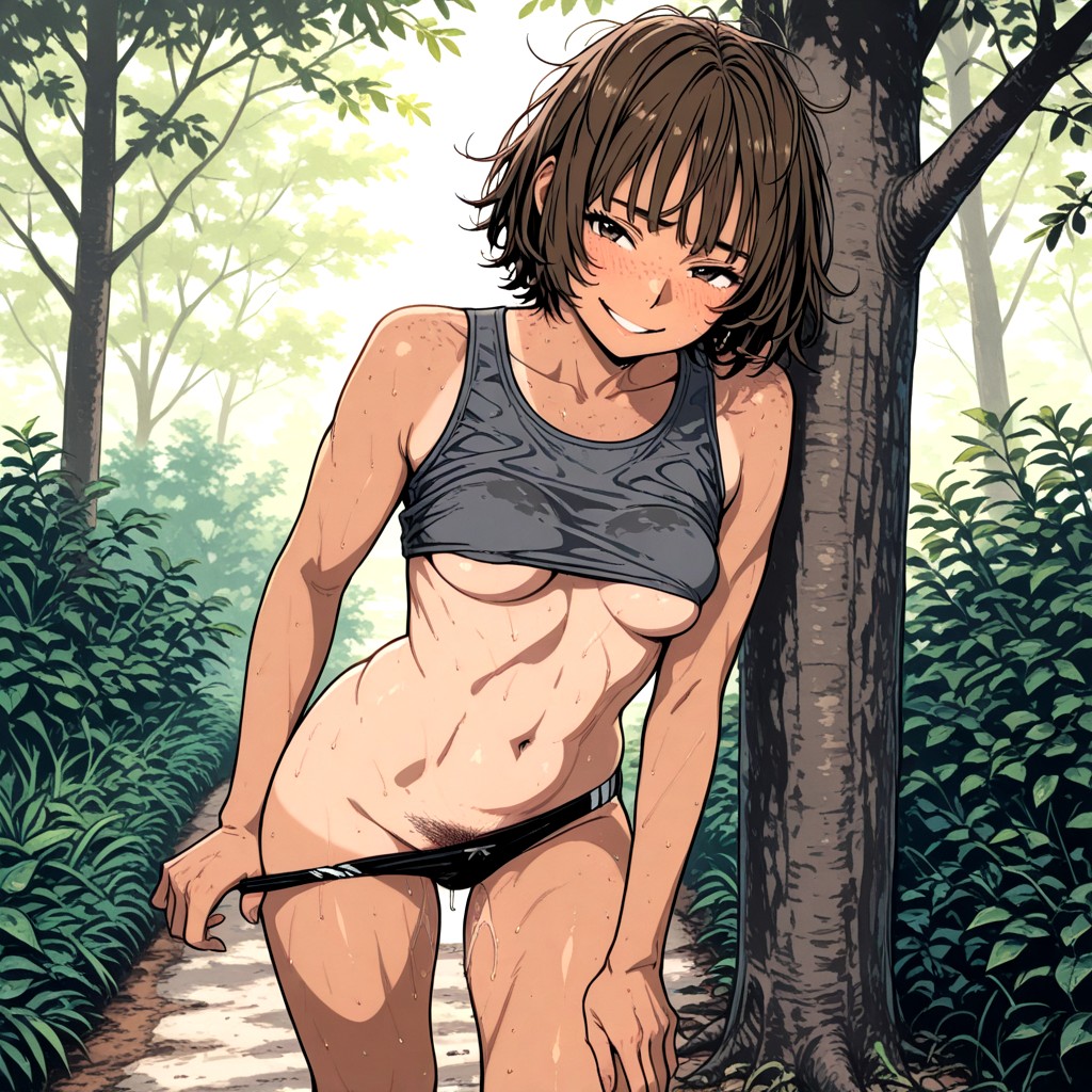 Corto, Sjebisblooking Back Iver Her Shoulder At The Viewer, Culo Pequeño Hentai IA