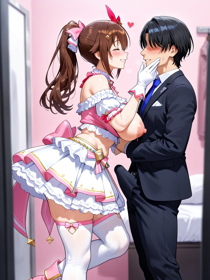 Male Male Erection Under Clothes, Detailed, Wearing White Thighhigh Socks Hentai AI Porn