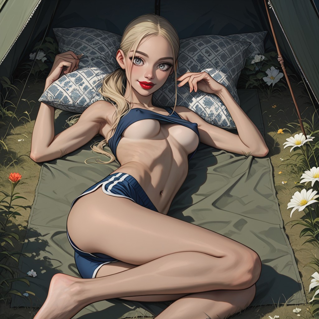 Breast Exposed, Flowers, Lying On Back On Towel Hentai IA