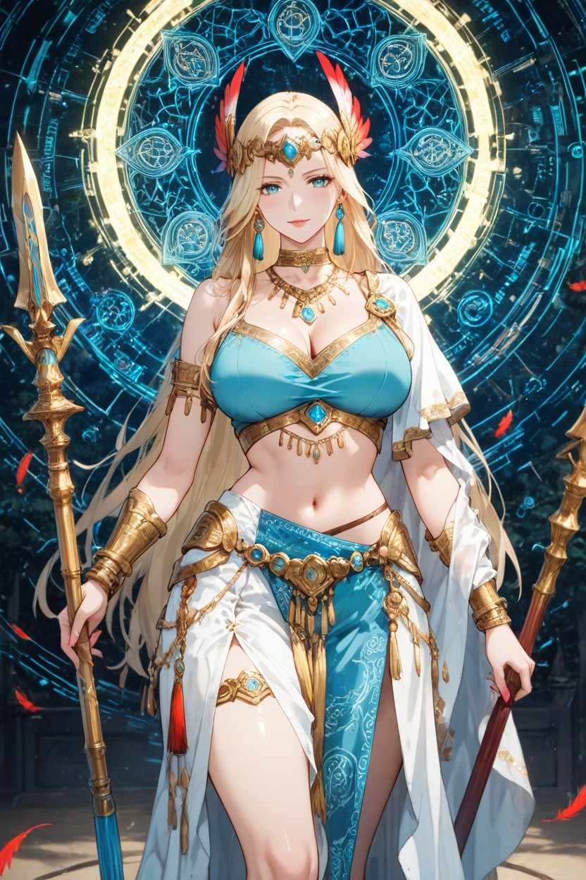 Neon-blue Holographic Frame", Sensual 'warrior-goddess' Style, Set Within A Glowing Hentai AI Porn