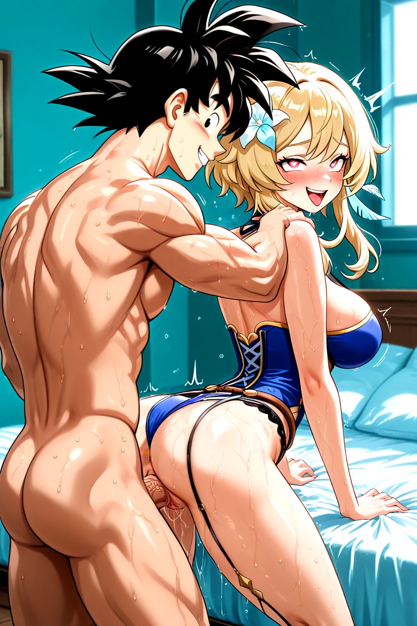 Goku Standing From Behind Her, Bedroom, Perfect Body Hentai IA