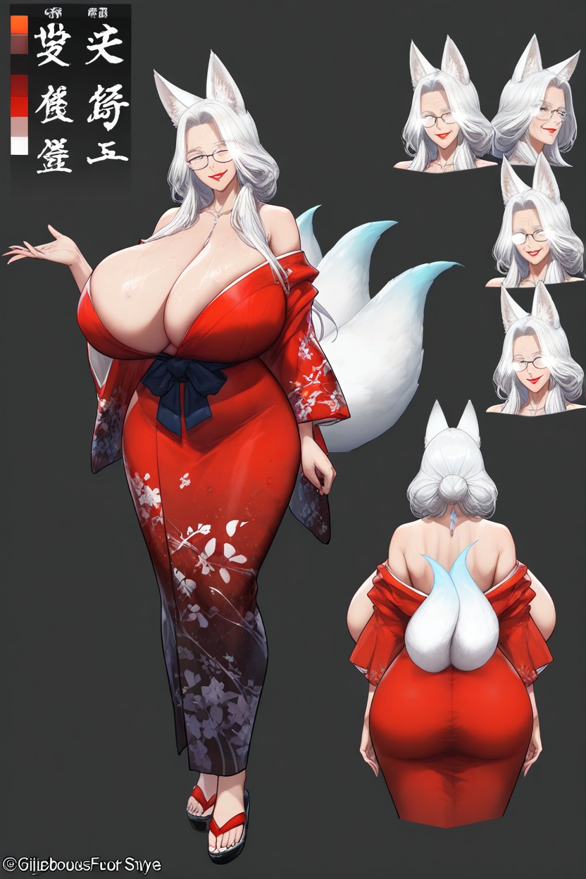 White Fox Ears, Sprite For Visual Novel, Multiple Angles Hentai AI Porn
