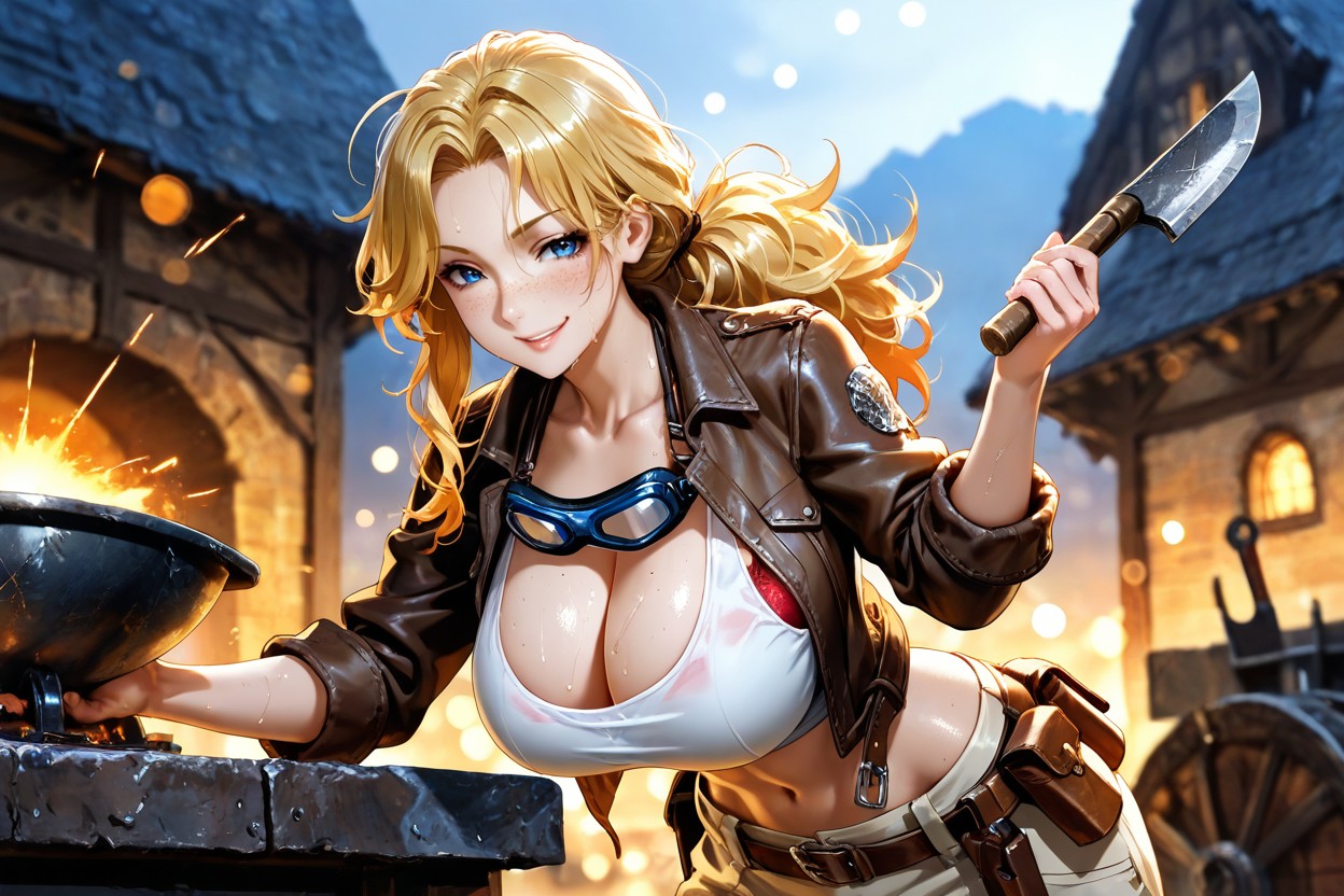 Blacksmith, Long Hair, Red Bra Hentai IA
