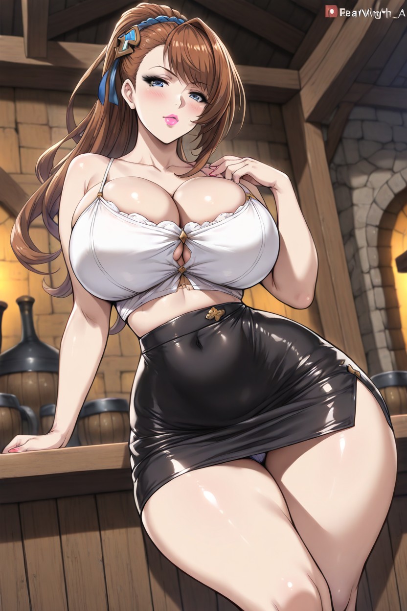 Brunette Hair, Exposed Belly Button, Dutch Angle Hentai IA