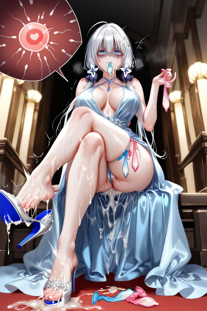 Sitting, Cinturón De Condones Usados, Style Anime Hentai IA