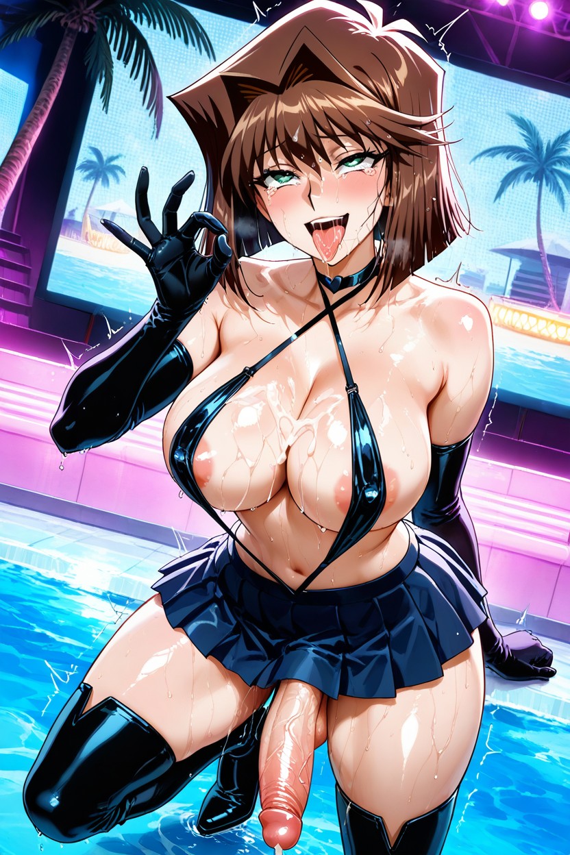 Tongue Out, Gran Angular, Brown Hair Hentai IA
