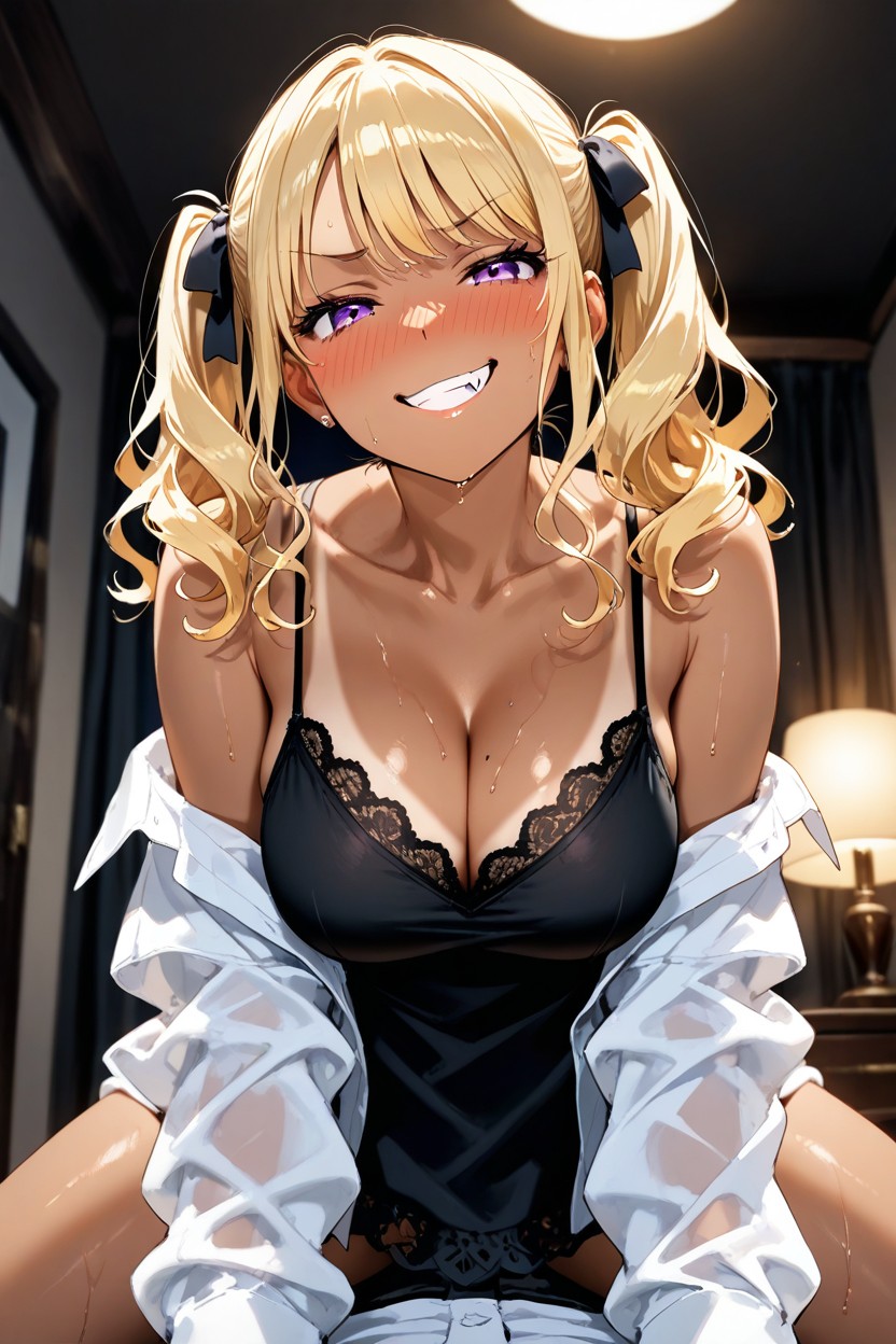 Teasing Grin, Black Hair Ribbons, Girl Hentai AI Porn