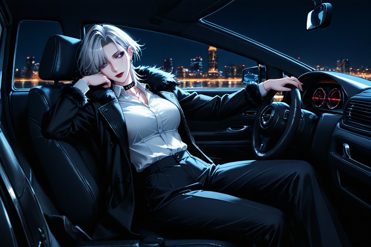 Face Reflection On Car Window, Front View, Dark Hentai AI Porn