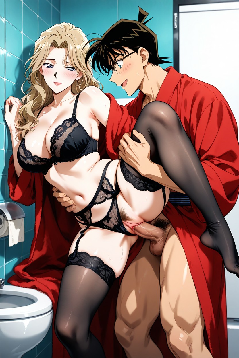 Hands Holding Her Waist And Thigh, Sharp Jawline, Duo Hentai AI Porn