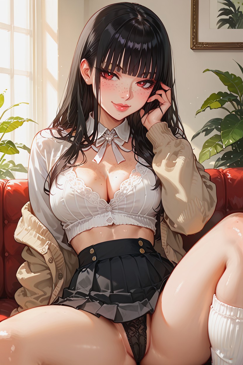 Touching Face, Midriff, Full Lips Hentai AI Porn