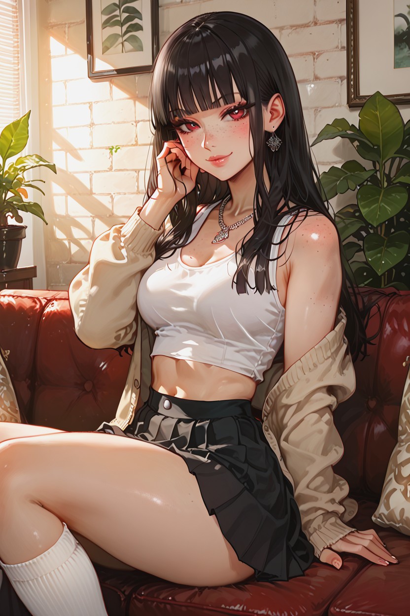 Sexy Stare, On Sofa, Side View Hentai AI Porn