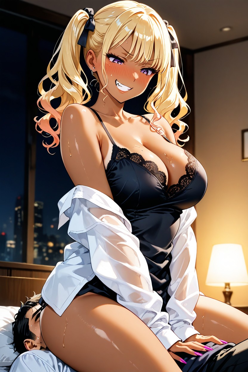 Bangs, Tanned Skin, Teasing Grin Hentai AI Porn