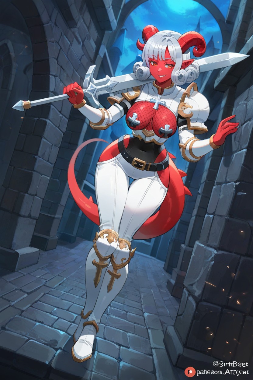 Leening Forward, Red Skin, Sintrybest Artstyle Hentai AI Porn