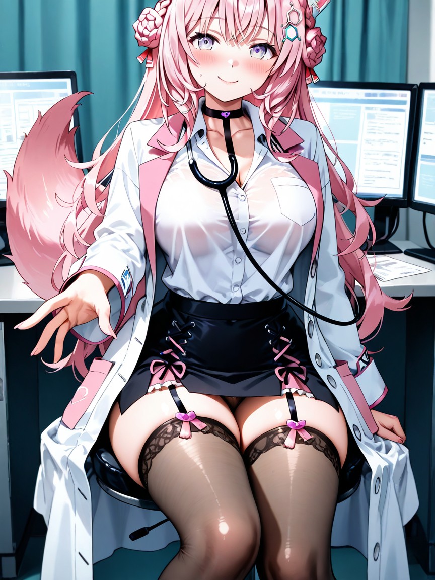 Desk On Medical Record, Reaching, Medium Breast Hentai AI Porn