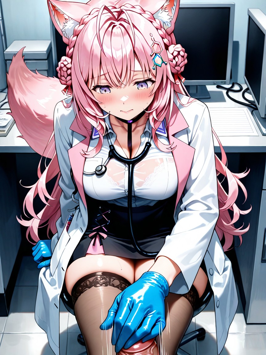 Tail, Detailed, Wearing White Button Shirt Under Coat Hentai AI Porn