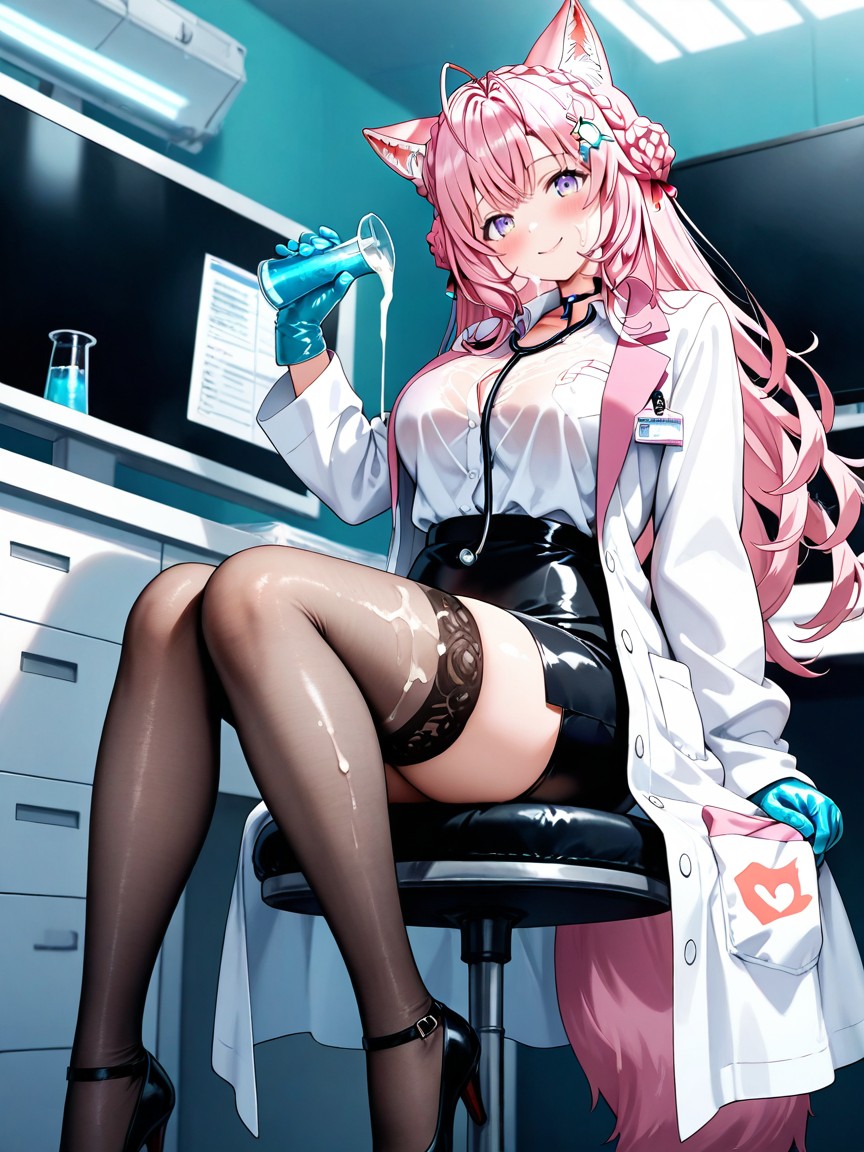 Stethoscope Arround Neck, Medium Ass, Black High Heels Hentai AI Porn