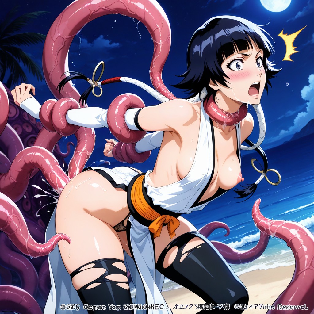 Tentacles Restrain Her Legs, Sui Feng From Bleach, Leaning Forward Hentai AI Porn