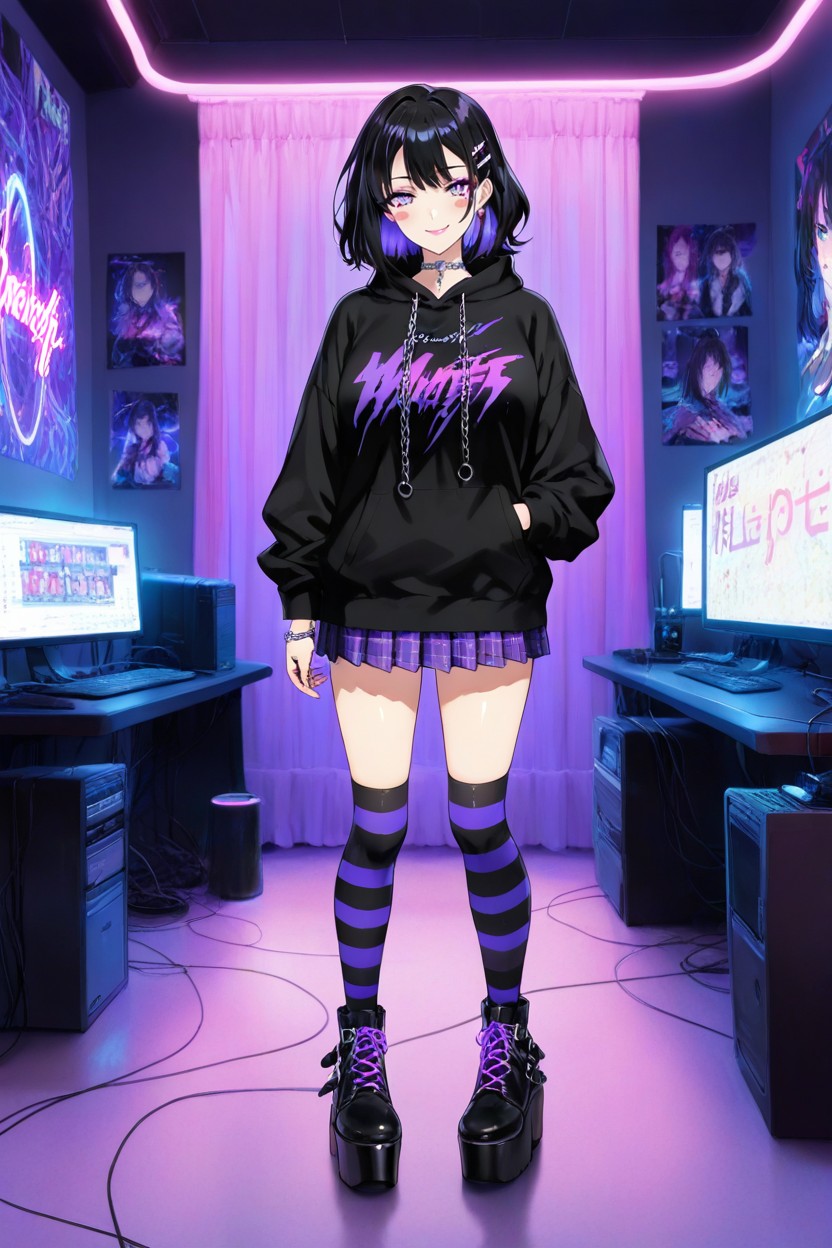 Atmospheric And Vibrant, An Anime-style Egirl Character With A Striking Alt-internet Aesthetic, High Visual Contrast Hentai IA