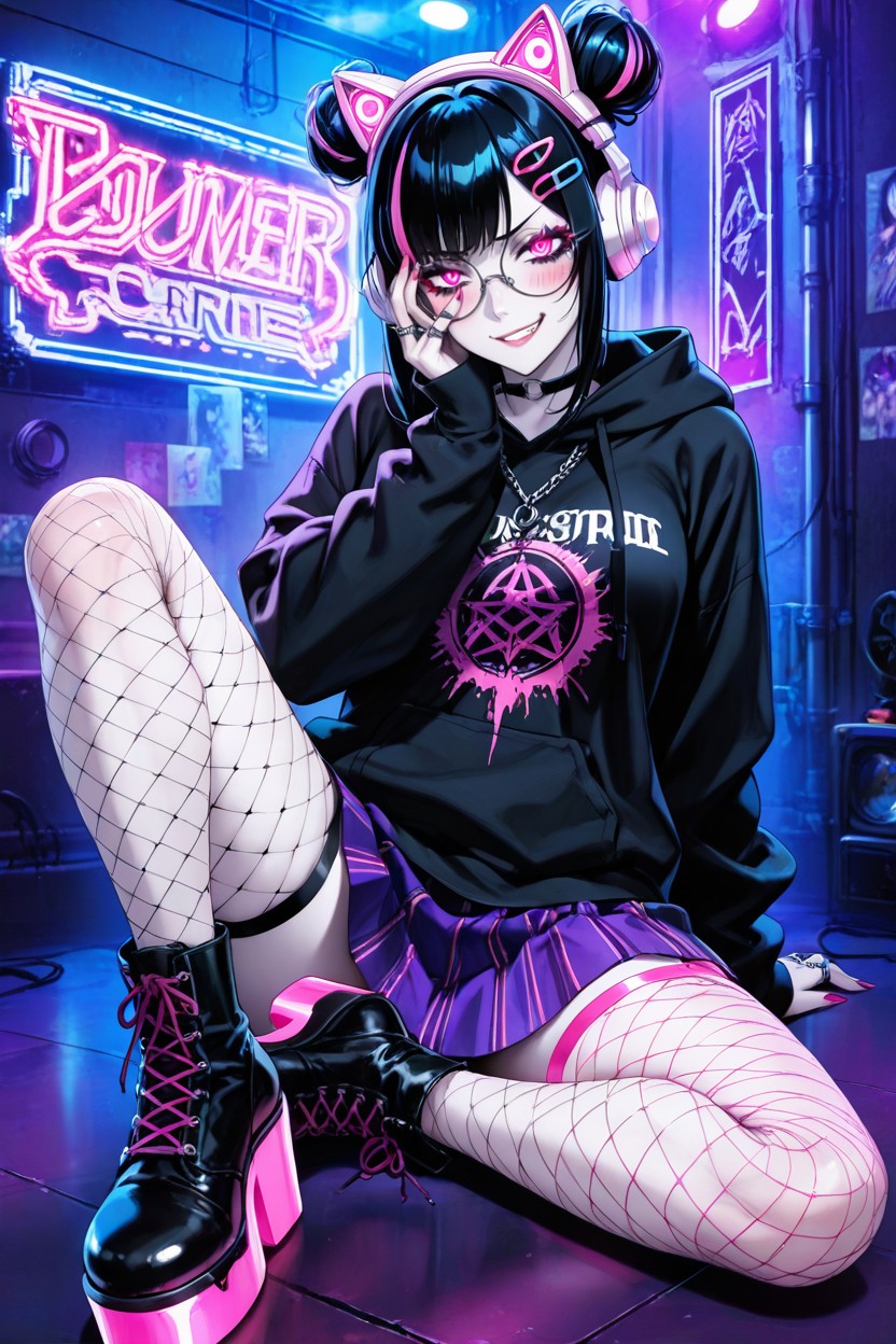 Gaming And Anime-inspired Details, Sentada, Soft Digital Glow Hentai IA