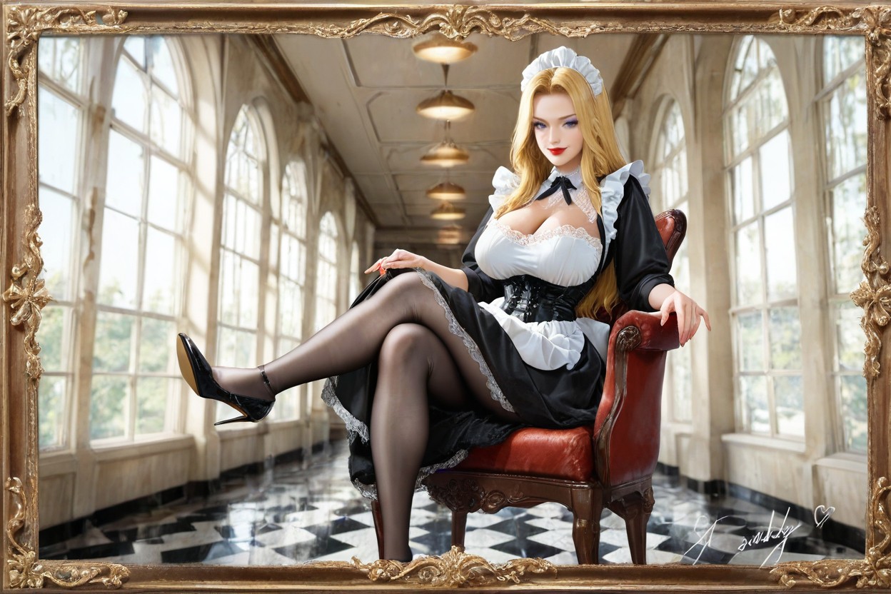 Cross Legs, A Full-body Photograph Of A Woman Resembling Blonde Posing In A Vintage S Kitchen A Striking, “elements” “distinctive Orange Hentai AI Porn