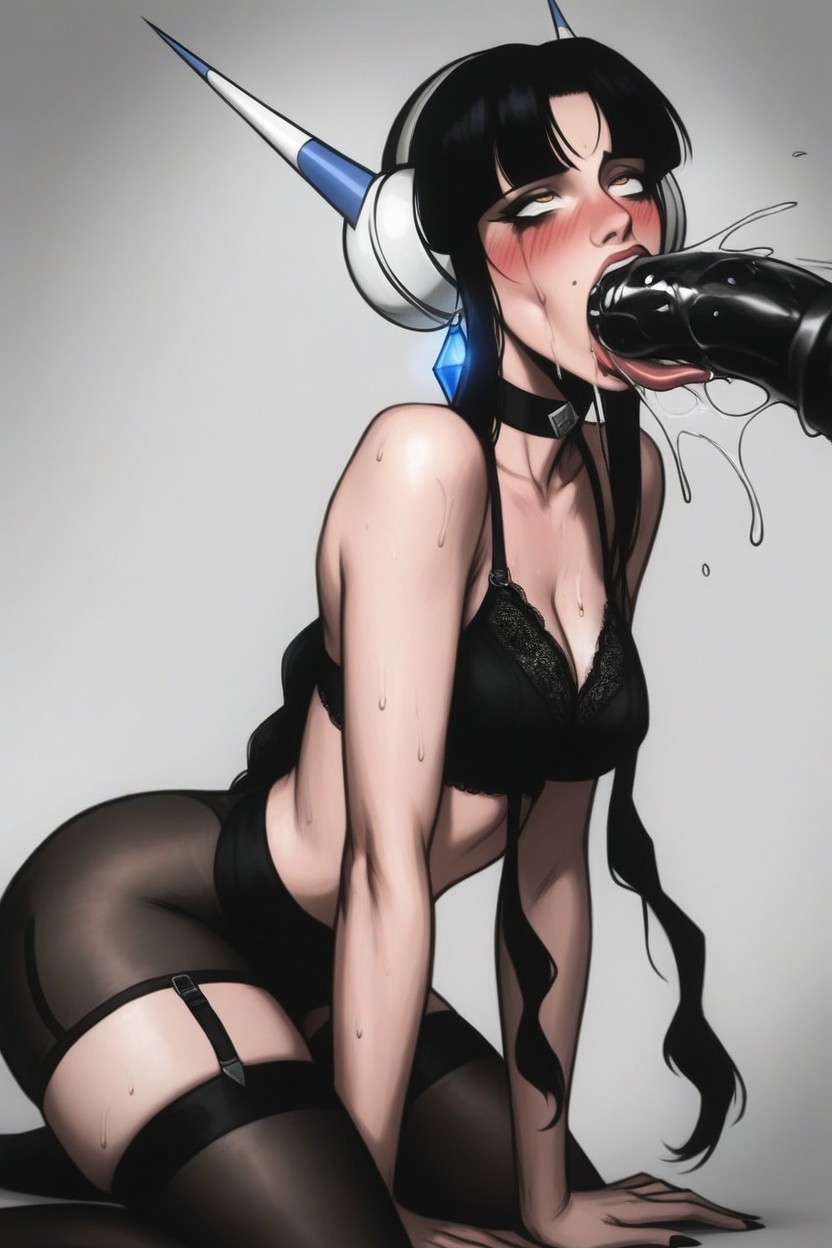 Shocked, Gold Earrings, Mouth Wide Open Showing Her Teeth Hentai AI Porn