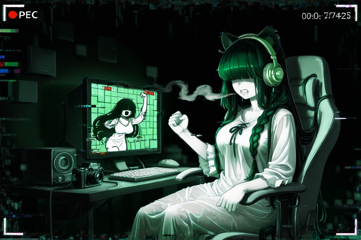 Chromatic Abberation Effect, Depth Of Field, Feline Ears Headphones Porno IA Hentai