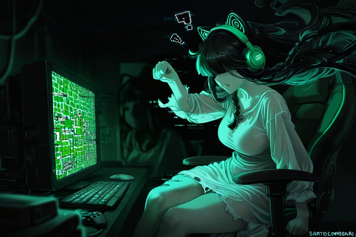 Playing On The Computer, Shouting, Depth Of Field Hentai AI Porn