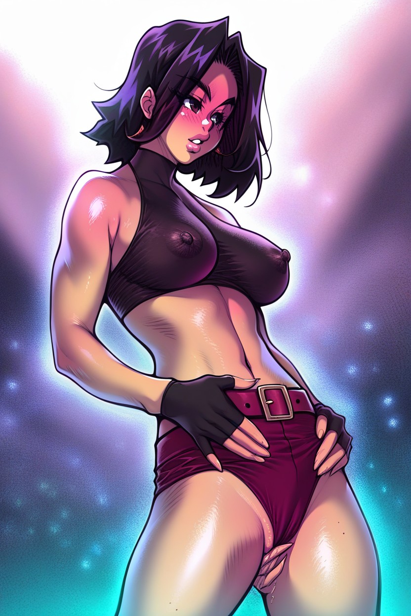 Polished Cel Shading, Hourglass, Dusty Desert-toned Background Hentai AI Porn