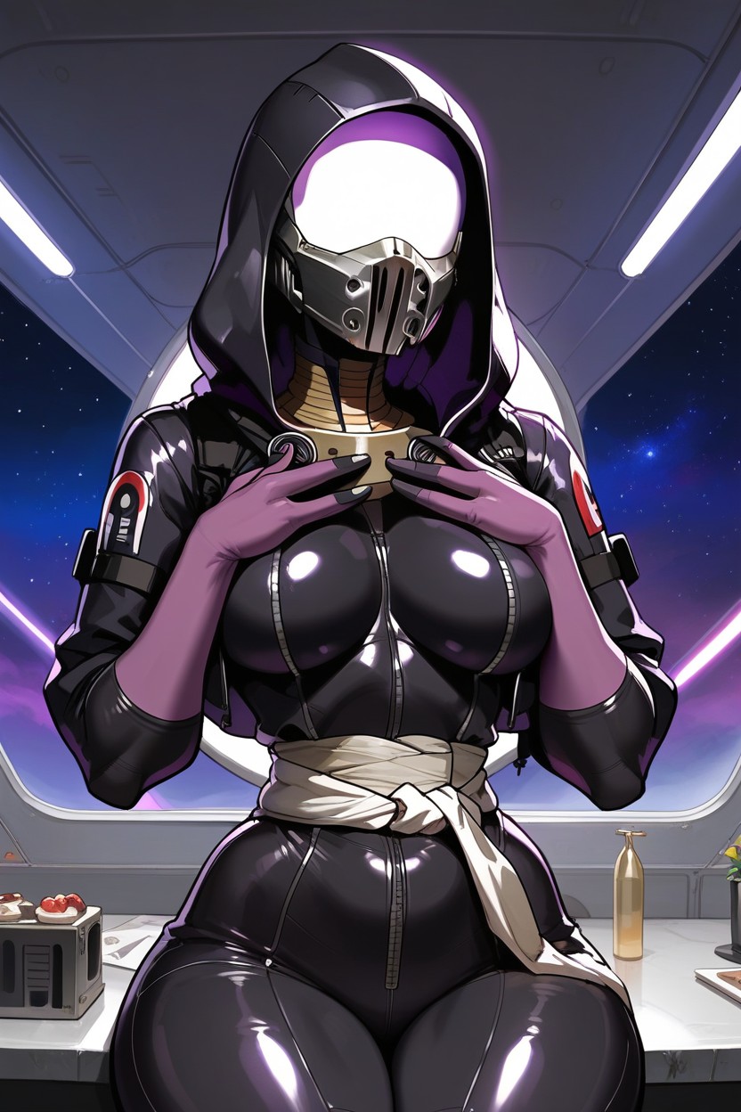 Full Purple Glass Featureless Space Helmet, Bright, Sci-fi Hentai AI Porn